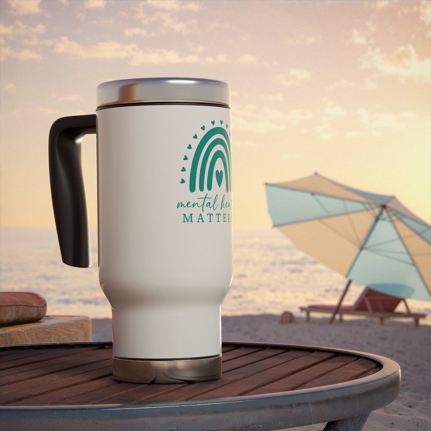 Travel Mug, BIPOC July Mental Health Awareness 14oz Stainless Steel Handle Mug