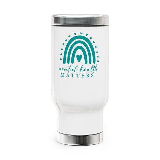 Travel Mug, BIPOC July Mental Health Awareness 14oz Stainless Steel Handle Mug